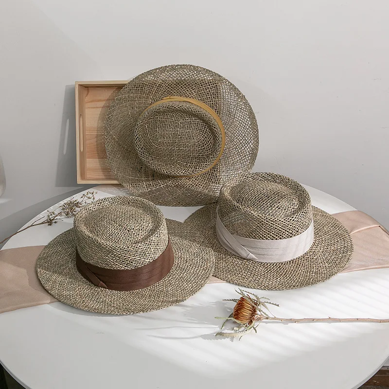 straw hat hat for women seaside holiday small fresh hand-woven lace straw hat ladies wide brim sun hat ribbon accessories