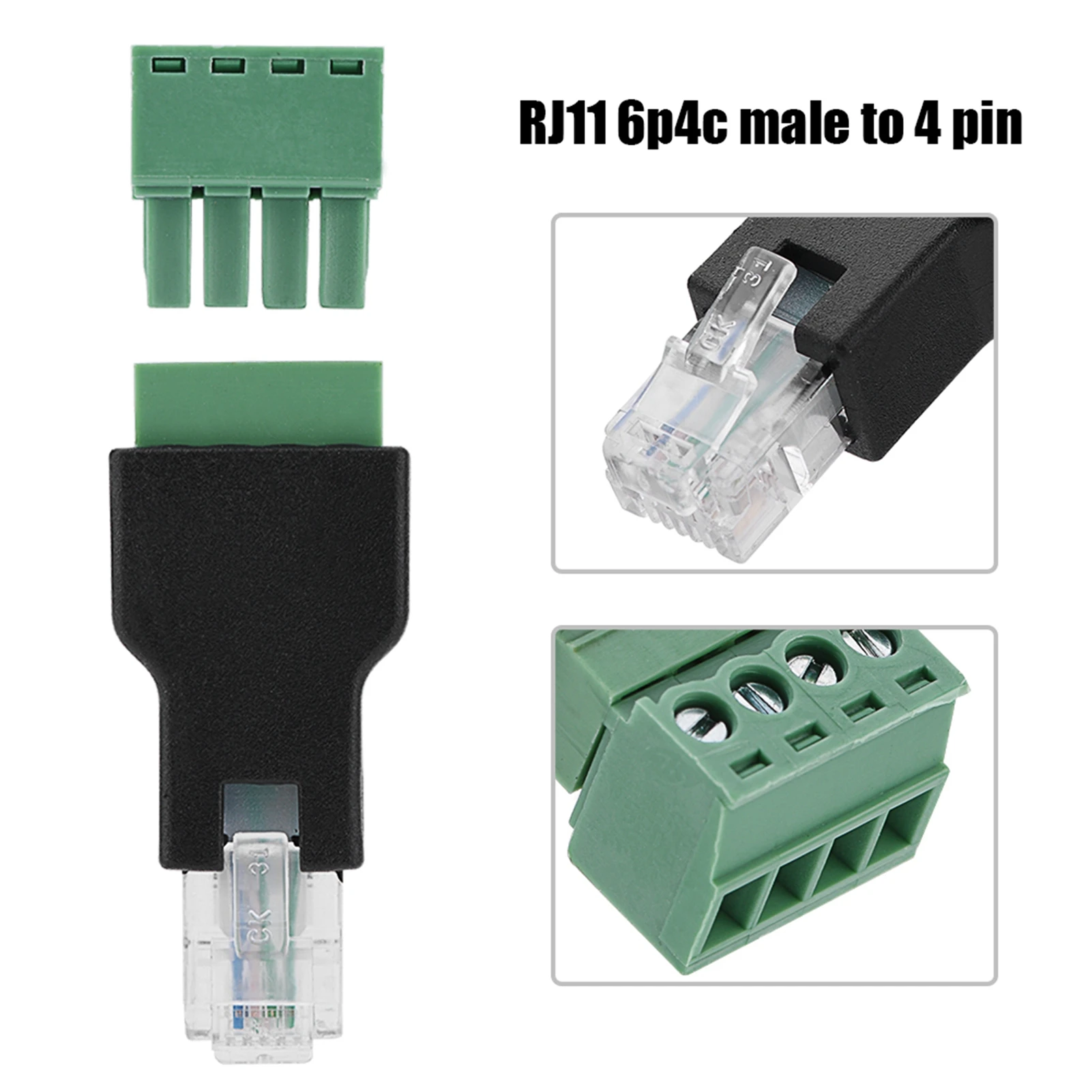 Ethernet Connector RJ11 6P4C Male to 4 Pin Screw Terminal Connector