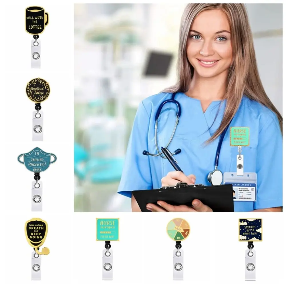 

PVC Nurses Badge Reels Creative Retractable Nurse Badge Holder ID Card Clips Chest Card Letter Name Card Holder Nurse