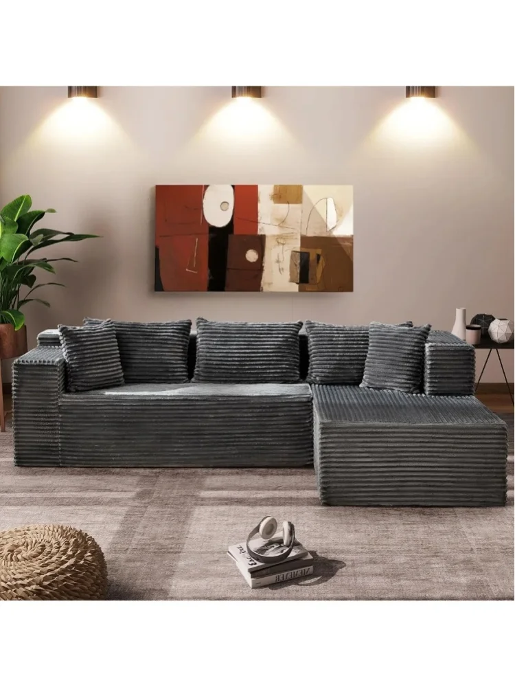 Garvee L-förmiges Modulares Ecksofa Minimalistisches Wohnzimmer-Sofa Weicher Cord-Velours Breiter Tiefer Sitz Keine Montage Erforderlich Anpassbar