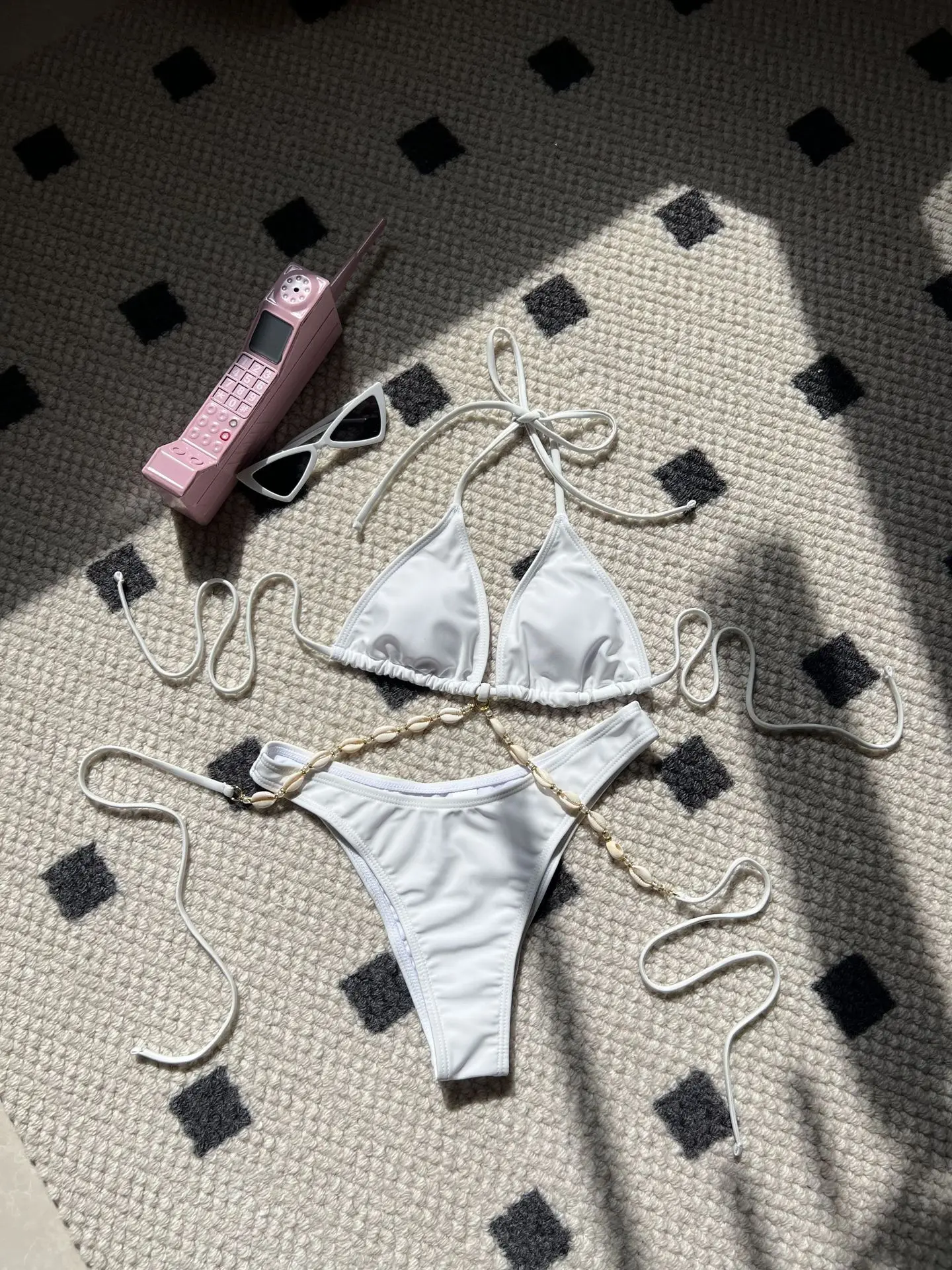 

Melphieer Summer Natural Shells Wrap Bikini 2 Piece Bikini Set Women's Swimsuit Solid Swimming Bathing Suit For Women Biquini