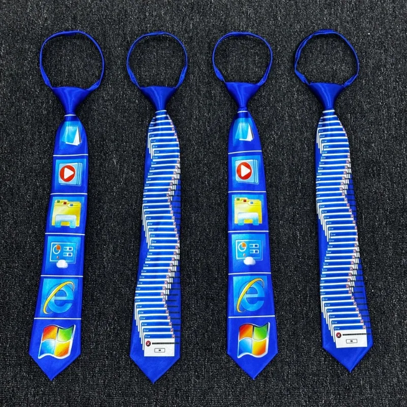 2000s Unisex Windows Tie Quirky Fun Street Punk Style Ins Tie Y2K Four-color Logo Buckle Vintage Computer Desktop Print  Ties