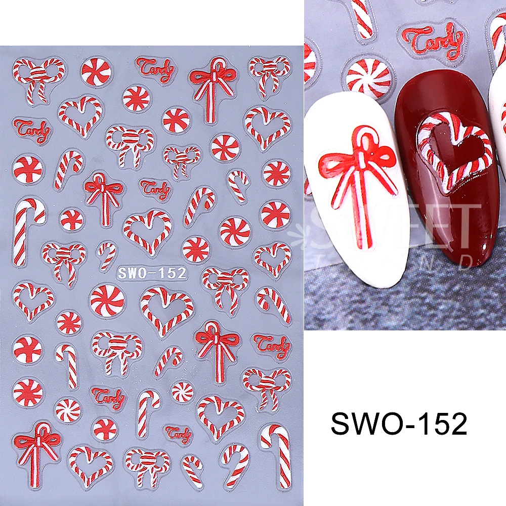 5D تنقش الأحمر كاندي مسمار ملصق الحب القلب القوس مسمار الفن لاصقة تزيين الشارات عيد الميلاد الشتاء DIY بها بنفسك مانيكير مستلزمات الأظافر #5