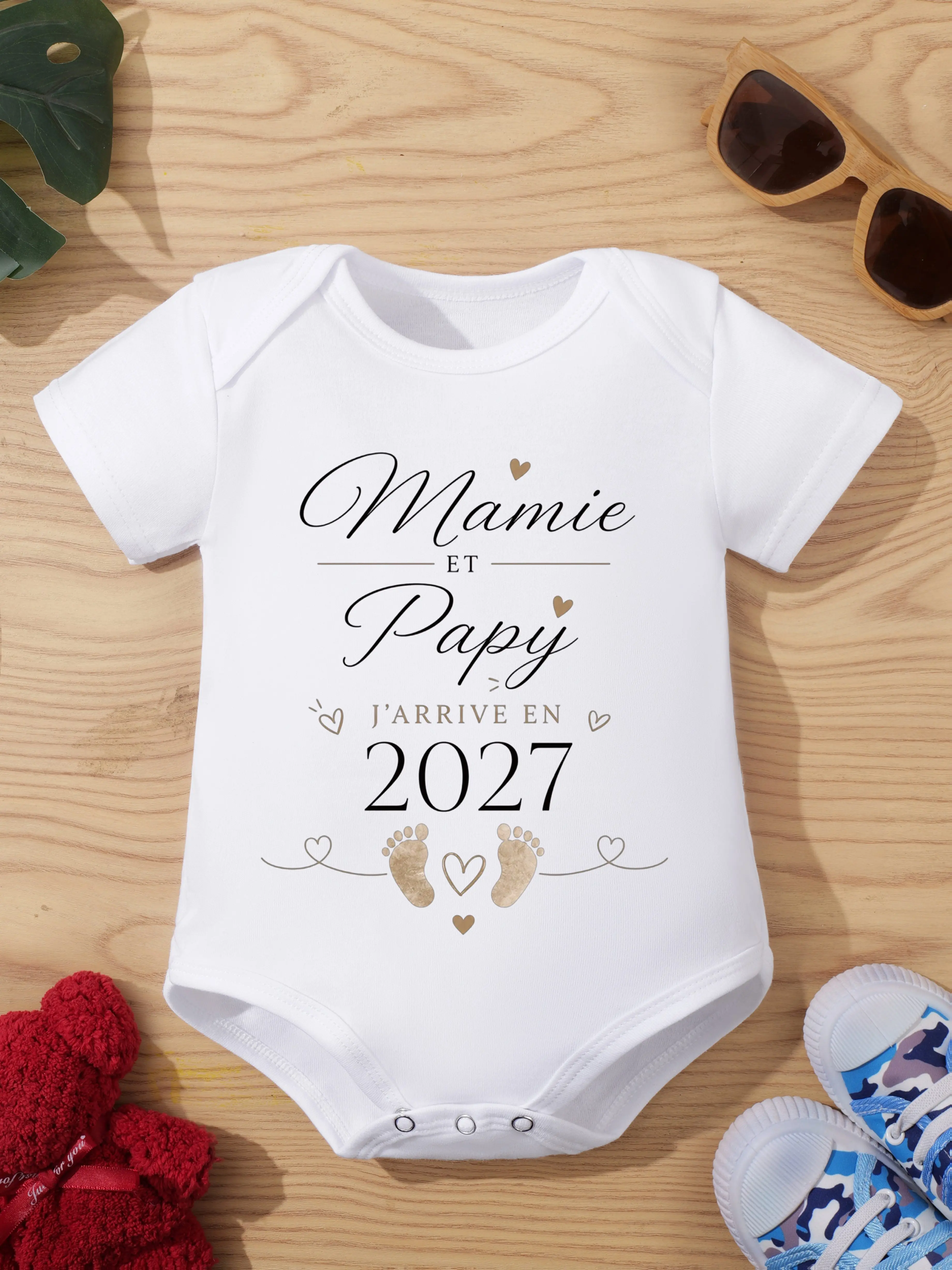 Newborn Baby Bodysuit 2027 Letter French Print Baby Clothes Casual Comfortable Infant Top Spring Summer Outfit for Boy