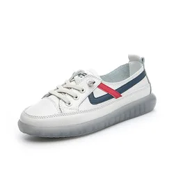 Women Vulcanized Shoes Comfortable Breathable White Leather Shoes Non Slip Lace Up Sneakers Casual Sports Shoes Zapatos Mujer