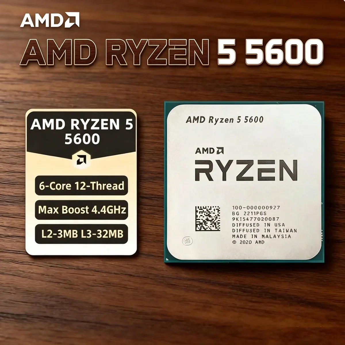 Procesador AMD Ryzen 5 5600 de 4.4GHz, CPU AMD R5 5600 de 6 Núcleos y 12 Subprocesos, 32MB de Caché, Socket AM4, CPU para Juegos de PC de Escritorio