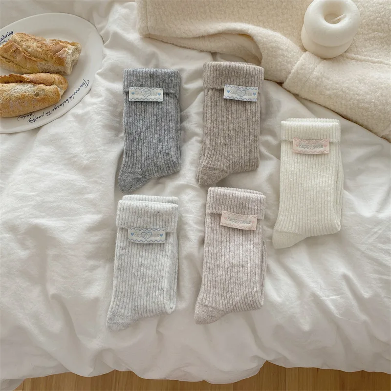 10 pairs of women's autumn  winter casual fabric label warm mid tube socks sweat absorbing simple comfortable casual socks