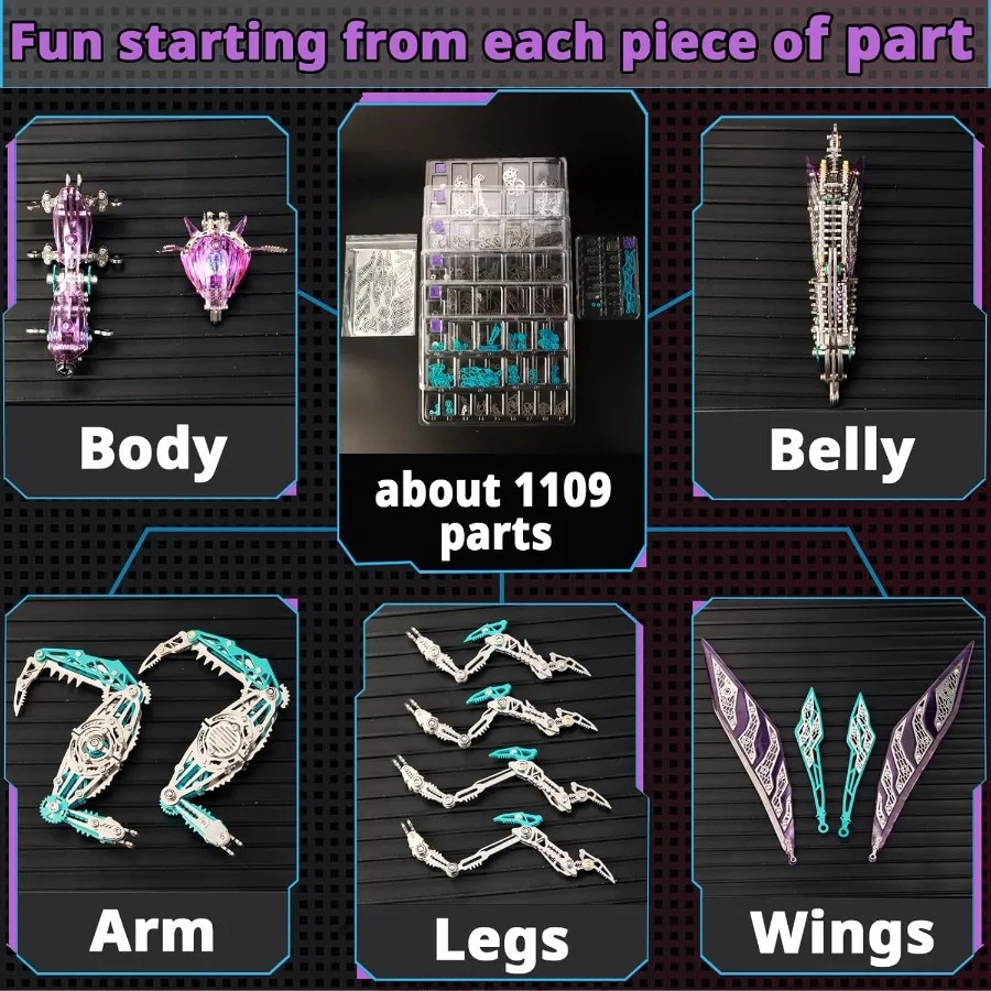 Metalowe puzzle 3D 1000 elementów DIY Mechaniczny zestaw budowlany dla dorosłych Trudny model do składania dla mężczyzn kobiet na urodziny Boże Narodzenie Fioletowy