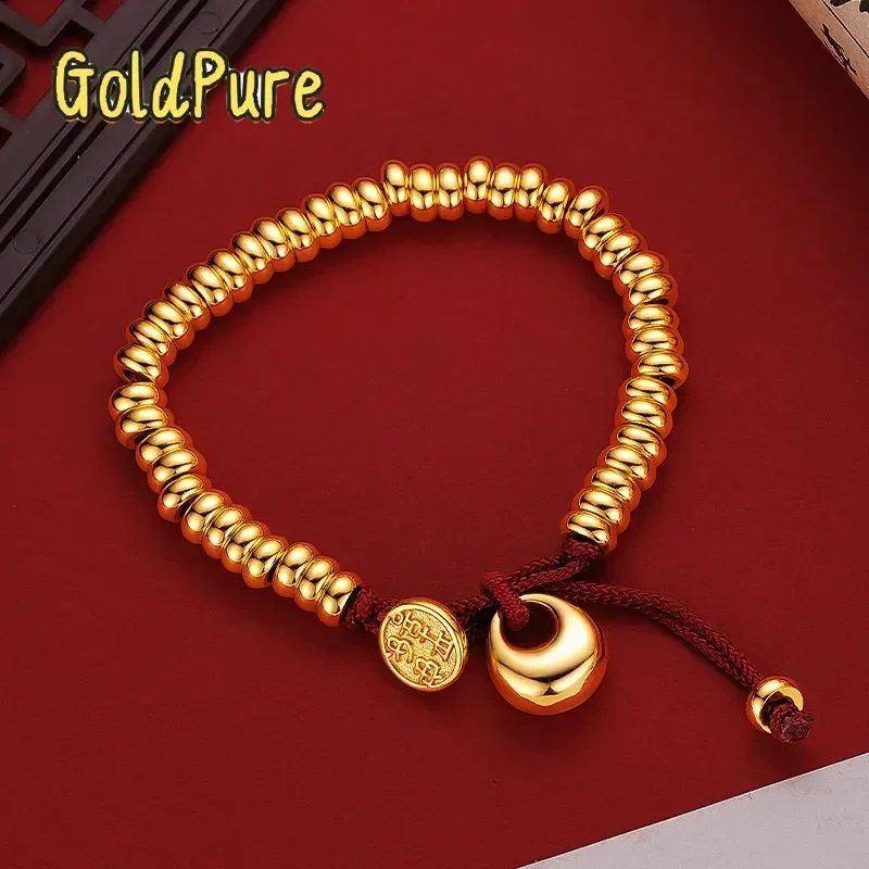 

Goldpure 24K Real 9999 Gold Unisex Red Rope Bracelet with Smooth Gold Lump, Symbolizing Peace & Joy, Simple Design