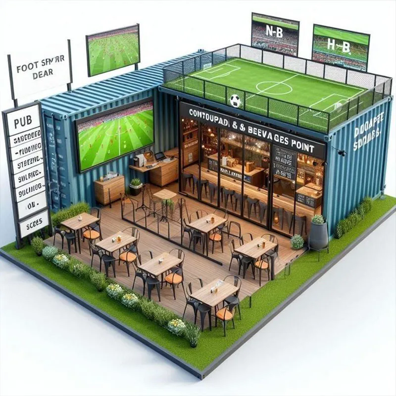 2025 New Design Sports Themed Steel Shipping Container Modified for Outdoor Fan Zone Soccer Bar Football Container Clubs