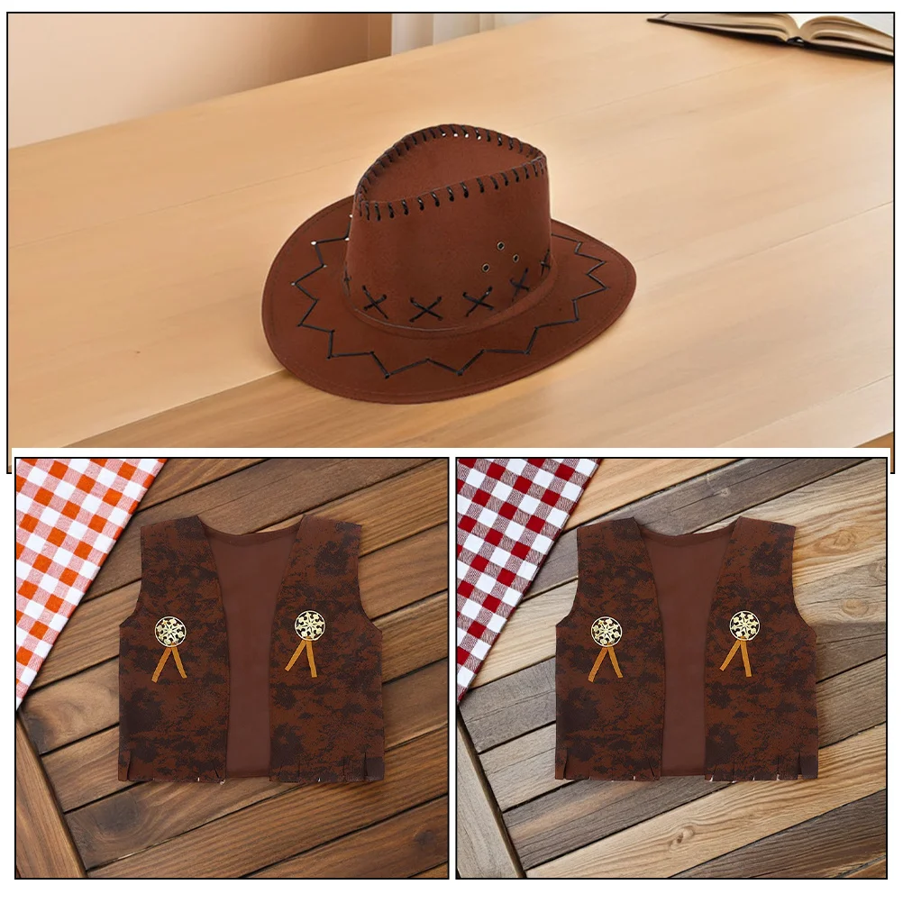 1Set Kids Cowboy Kostuum Set Inclusief Bandana Vest Hoed Halloween Cosplay Party Western Outfit voor Peuters Jongens Meisjes Thema