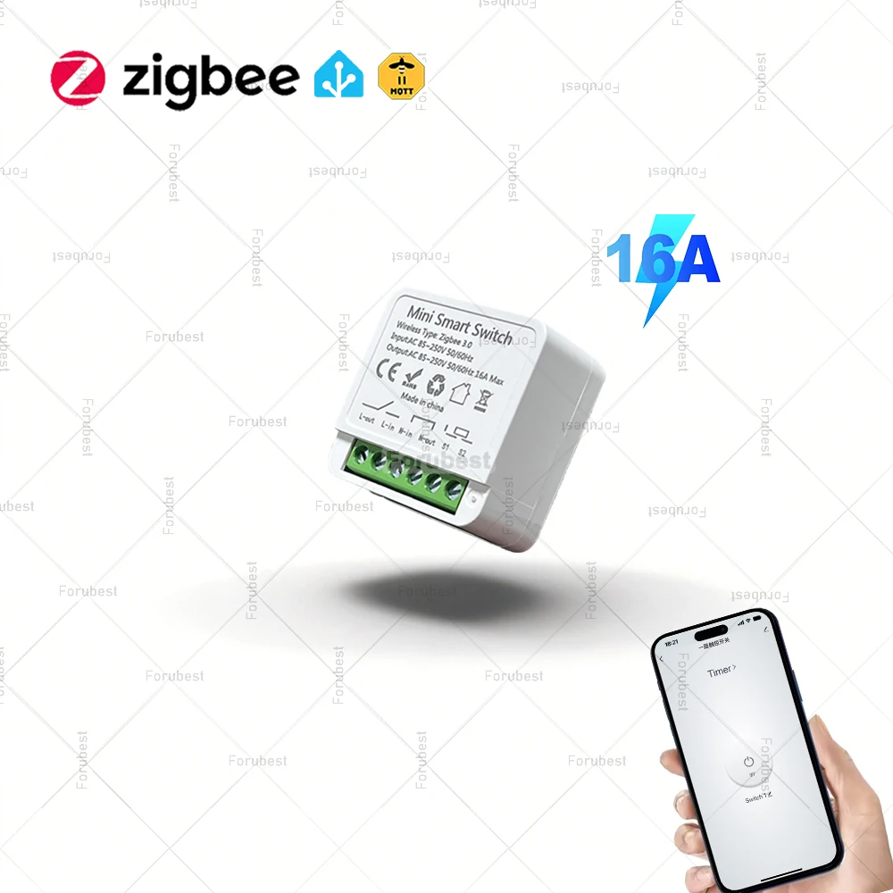 

Модуль умного мини-выключателя ZigBee 3.0, 16А, для самостоятельной установки, 1-клавишный, поддерживает двустороннее управление, работает с Zigbee2MQTT