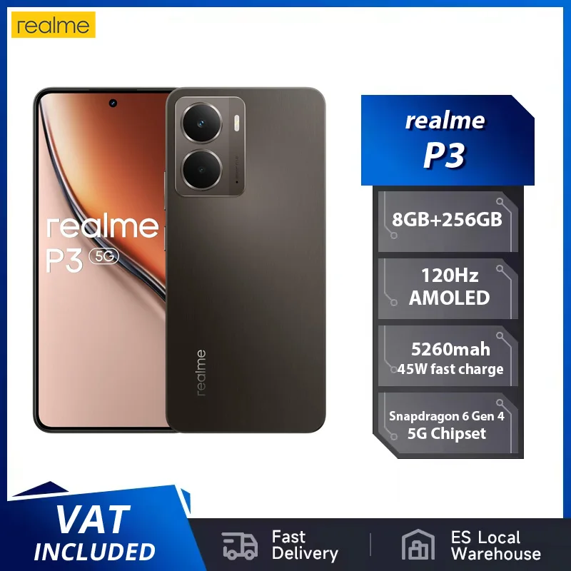 الإصدار العالمي للهاتف الذكي Realme P3 5G Snapdragon 6 Gen 4 120 هرتز AMOLED Esports Display 50MP AI كاميرا 45 واط شحن 5260 مللي أمبير في الساعة #1