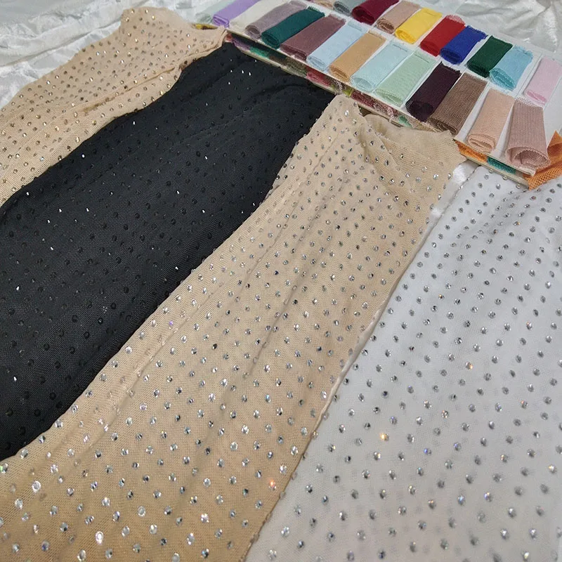 30x30cm Bling Bling Glitter Rhinestone Mesh Fish Net Crystal Stretchable Fabric Sample for Quality Checking