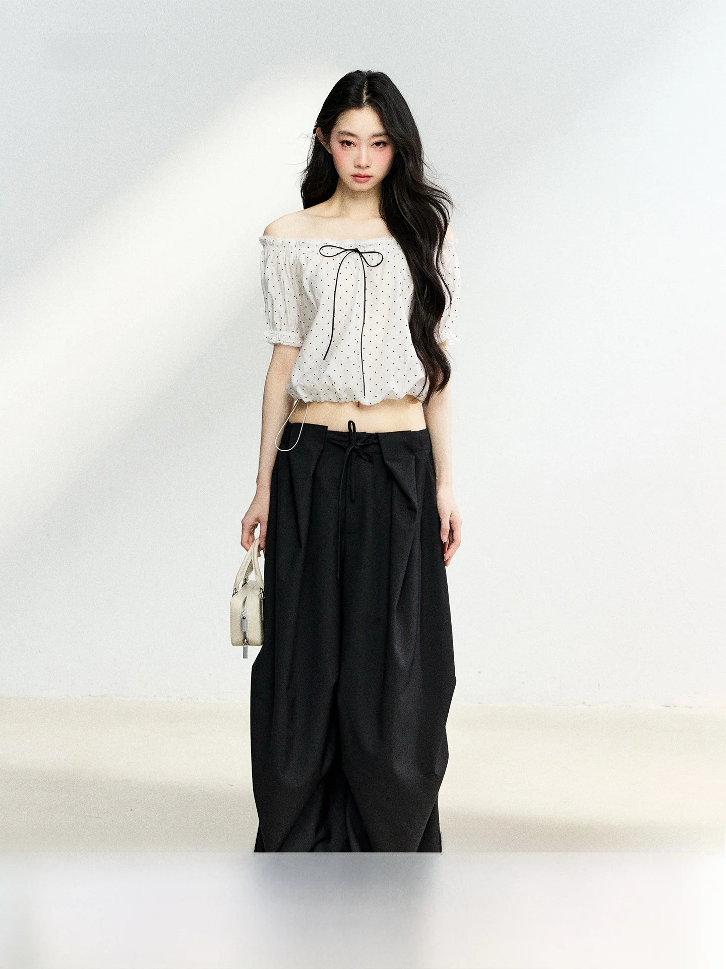 

7Shiftin Original Design Sweet Style Casual Set Polka Dot Bow Knot Loose Versatile Long Pants Women Fashion Set