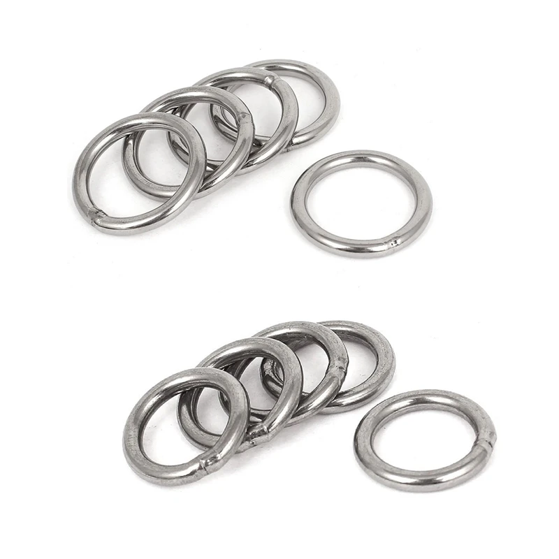 10 Pcs Stainless Steel Webbing Strapping Welded O Rings, 5 Pcs 40Mm X 5Mm & 5 Pcs 20Mm X 3Mm