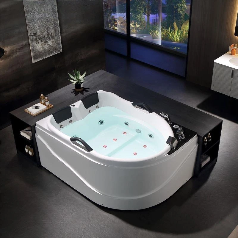 Marble2 Person Hydraulic Massage Whirlpool Bath Large Indoor Hot Tub for Couples Soak and Bathroom Use