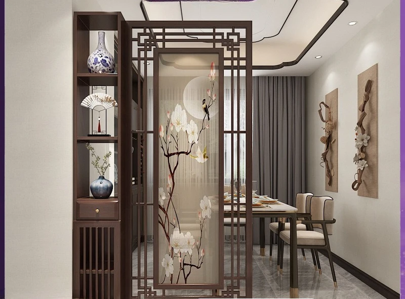 Home screen partition, living room entrance door cabinet, Chinese solid wood high-end antique hollow lattice shelf