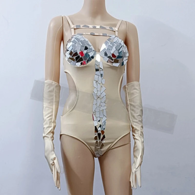 

Silver Mirror Suit Women Sexy Sleeveless Bodysuit Gogo Dancer Outfit Nightclub Bar Dancewear Festival Party Rave Costume VDL4630