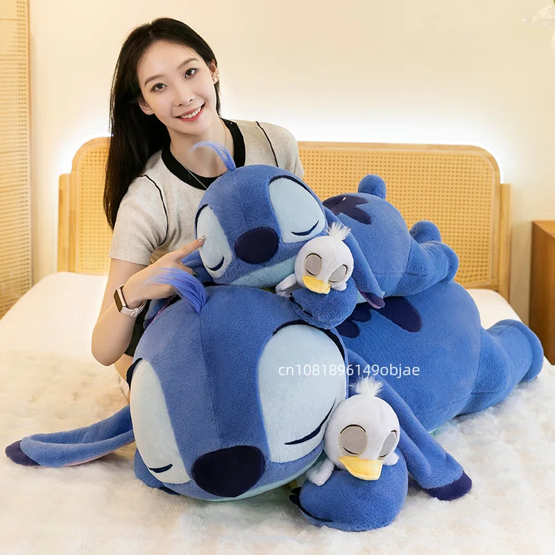 120cm Large Big Size Disney Stitch Holding Duck Anime Plush Stuffed Doll Room Plushies Pillow Ornaments Children's Holiday Gifts