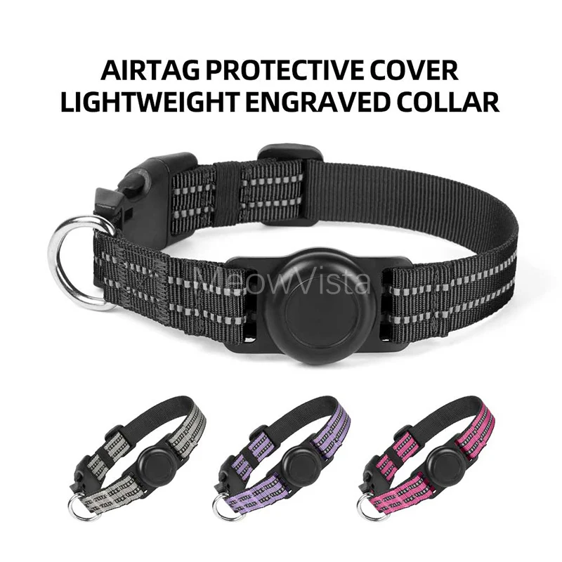 

Reflective Lightweight AirTag Dog Collar with Protective Holder Adjustable Anti-Lost Nylon Collar for Small Medium Large Dogs