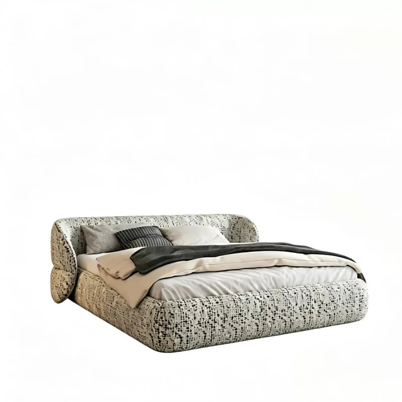 #Bedroom Double Bed Furniture Full Size 1.5 1.8 2.0 Cm Bed Frame Fabric Bedroom Creamy Wind Bed Simple And Modern For Home Use