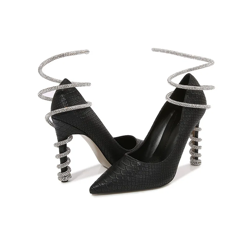 

Pointed Rhinestone Ankle Strap Women's Pumps Solid Colour Black Summer Fashion Sexy Party Shoes Ladies Elegant Gladiator Shoes