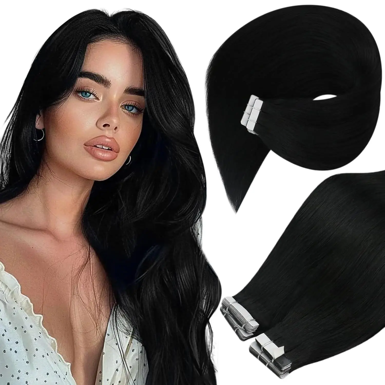 

VeSunny Tape In Hair Extensions Человеческие волосы Бесшовные наращивания волос Длинные прямые волосы Добавьте длины Черные и темно-коричневые волосы