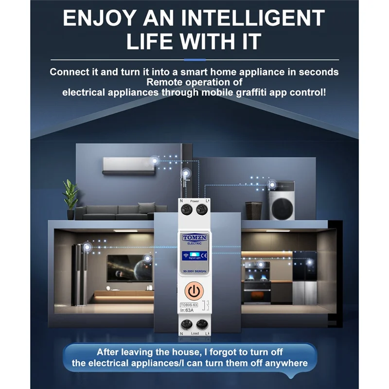 

Smart-TOMZN TOB9S-63 без измерения TUYA Smartlife 1P + N WIFI умный переключатель счетчик энергии автоматический выключатель таймер реле MCB