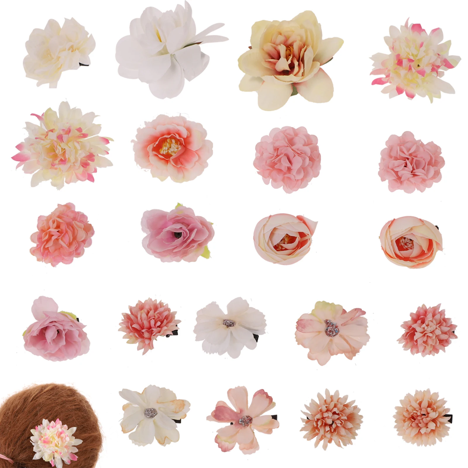 

21Pcs Flower Hair Clip Set Alloy Brooches Girls Women Hair Flowers Accessories Wedding Party Holiday Decorations