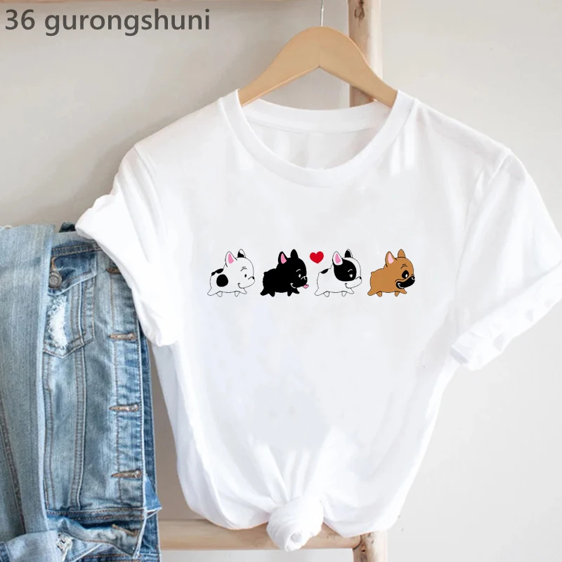 

Frenchies In Love Animal Print T-Shirt Women'S Clothing French Bulldog Tshirt Femme Harajuku Kawaii Clothes Dog Lover T Shirt