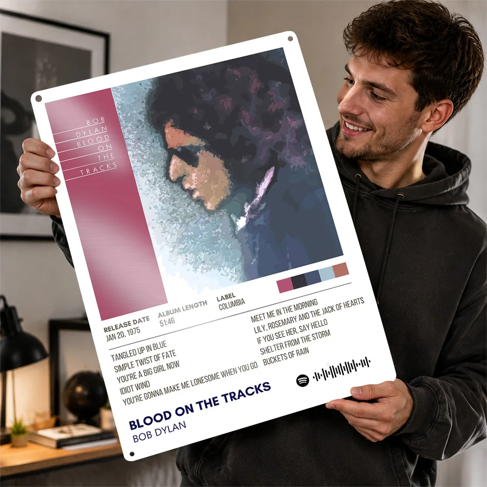 Bob Dylan Blood on the Tracks Personalized 3D Textured Metal Poster Wall Art Tinplate Sign for Bar Accessories Room Decor Home