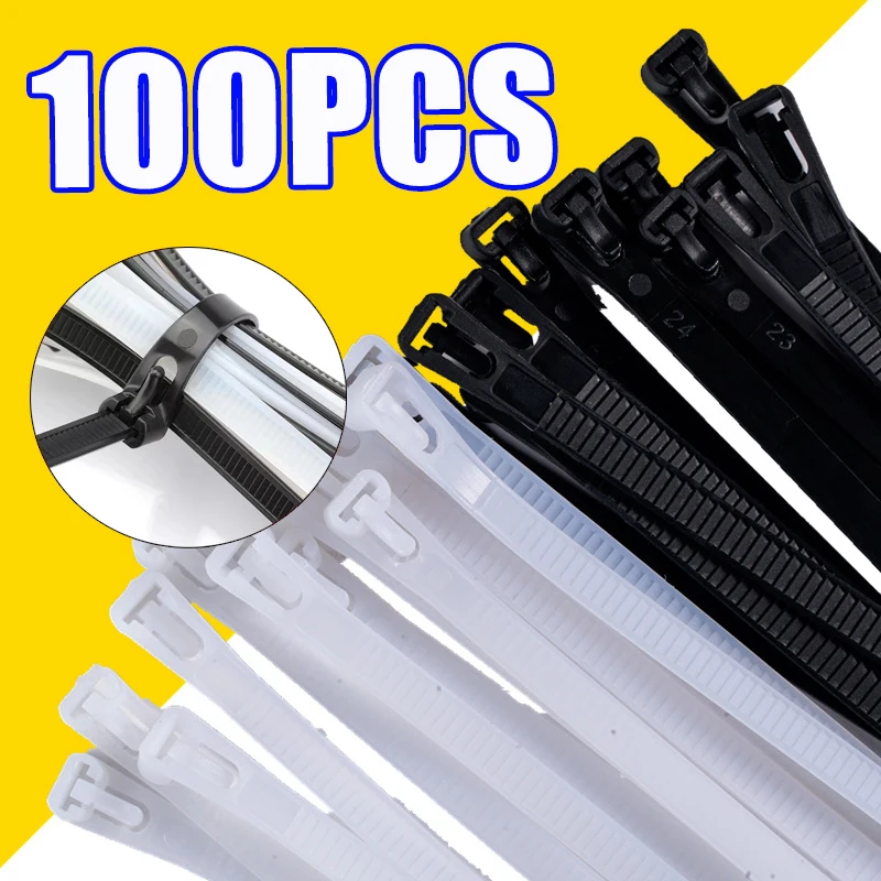 

100 Loose Loop Self-Locking Nylon Plastic Cable Ties Recyclable High Quality Cable Ties Black White Bundle Thickened Anti-Aging