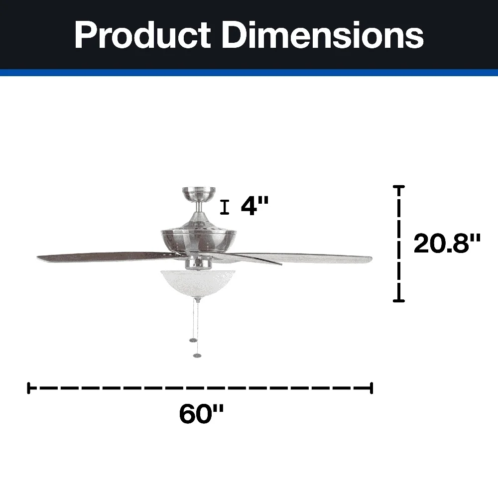 60インチの伝統的なシーリングファン、LEDライト、プルチェーン、リバーシブルブレード、屋内用、5枚羽根デザイン、広い部屋向け