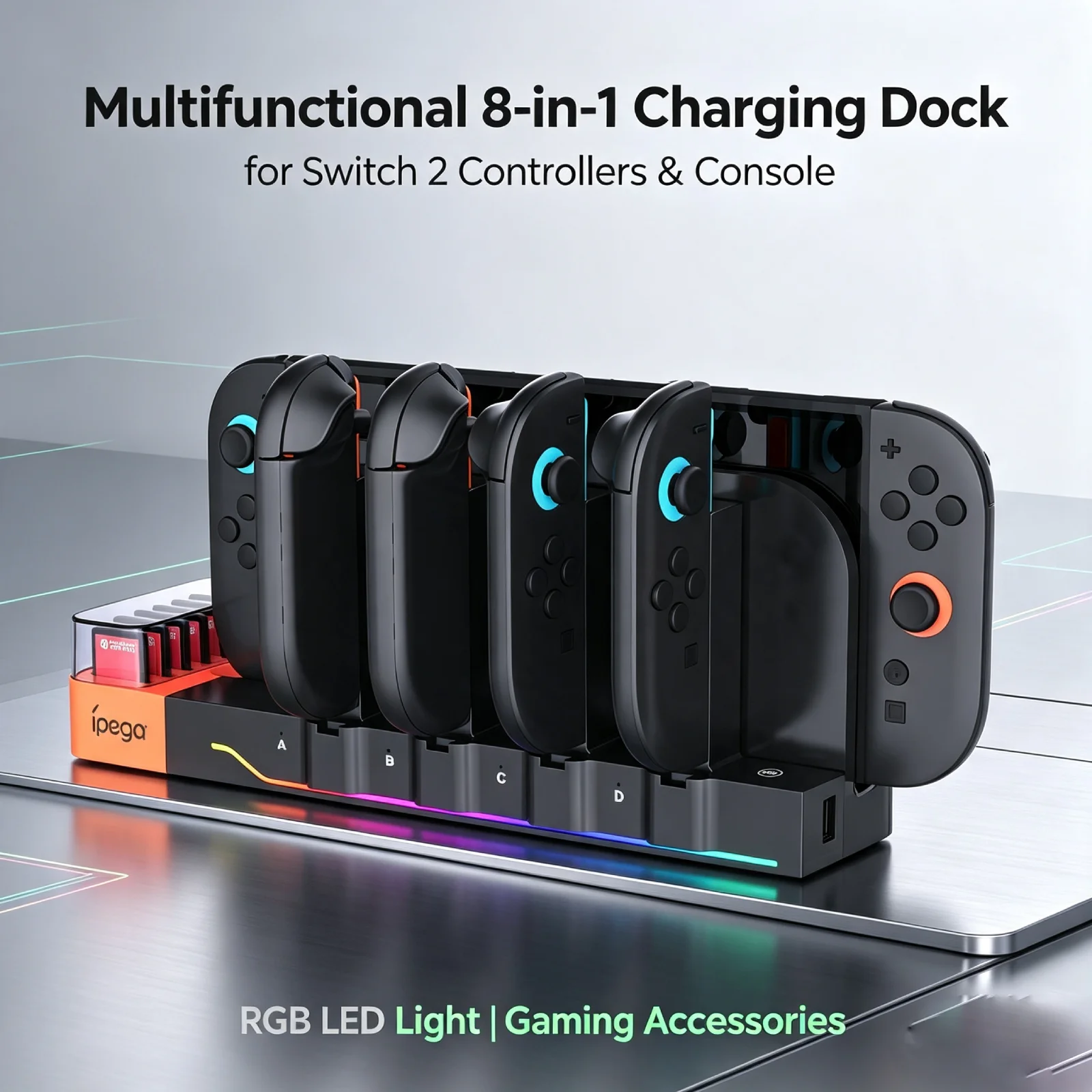 For Switch1/ 2 Multifunctional 8-in-1 Charging Dock RGB LED Controller Charger Console Stand Gaming Accessories