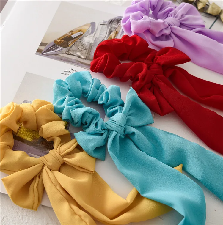 Bow Large Intestine Hair Band Streamer Pure Color Sen Female Students Korean Version Tie Head Rope