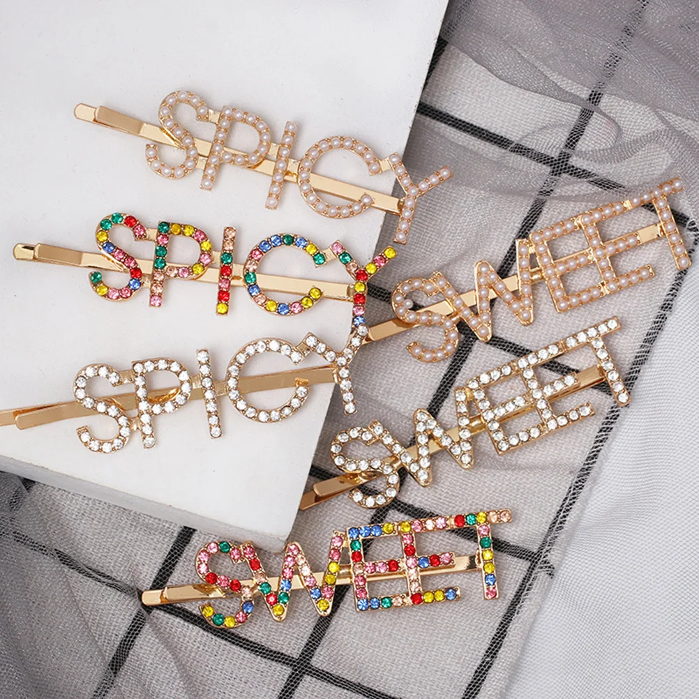 

3pcs Candy Color Hair Clips Alphabet Letter Design Rhinestone Hairpins For Women Girls Alloy Barrettes Strong Hold Long Short