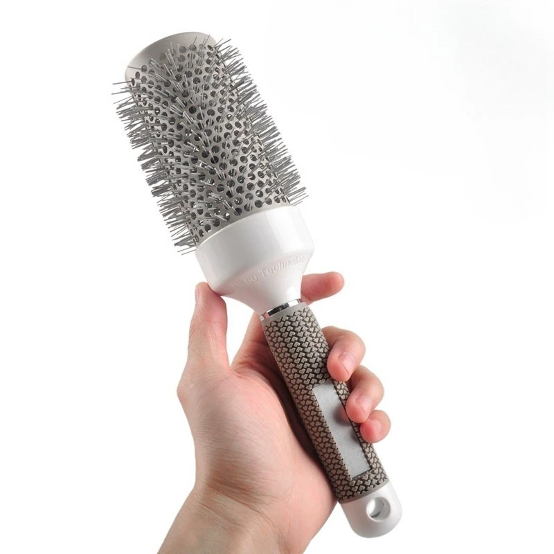 

Grey Aluminum Tube Roller Comb Ceramic Curling Hair Comb Heat Conductive Fluffy Curling Iron Shape Roller Comb Hair Hairdressing