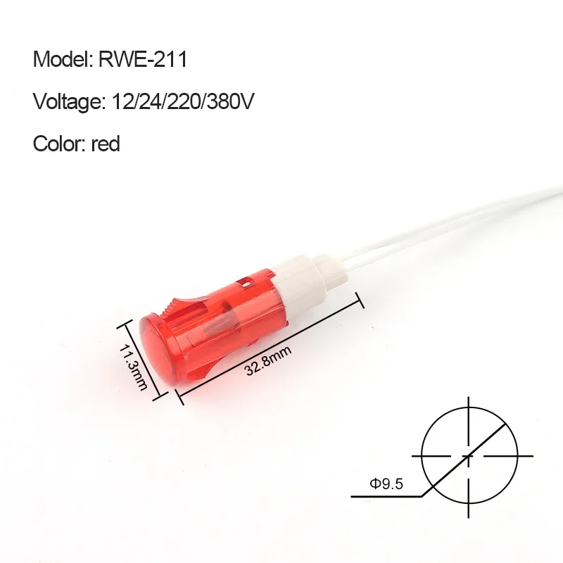 Lámpara de señal de 5 piezas y 10mm, montaje en Panel, indicador de neón, lámpara de señal de guía, rojo, verde, amarillo, 380, 220V, 12V/24VDC, MDX-11A con cable