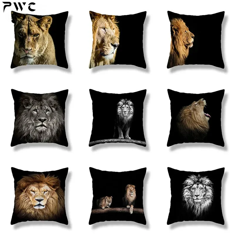 

45X45CM Wild Animals Lions Tigers Cushion Cover Pillow Case Decorative Wild Animals Lions Pillow Cover Sofa Chair Pillowcase