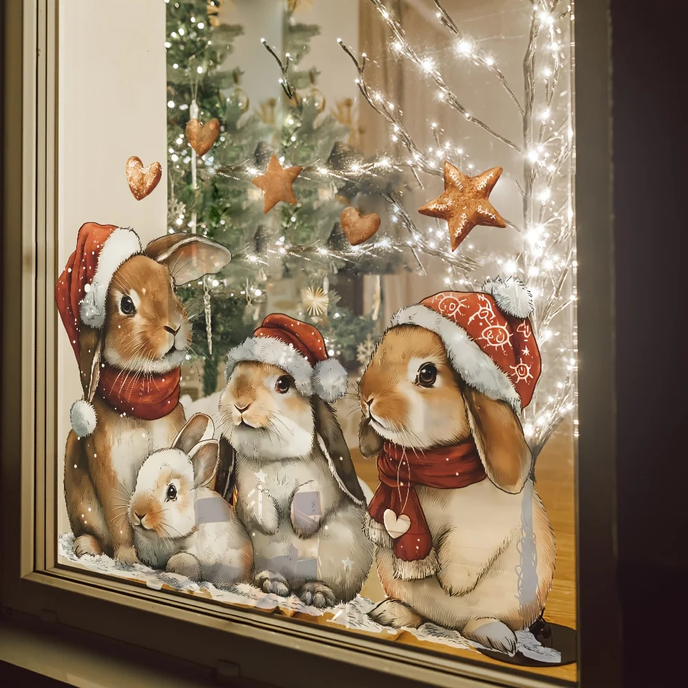1Pcs Christmas Sticker with Bunny Design - Removable Waterproof Decal for Wall Art, Room Decoration Room Decor Aesthetic