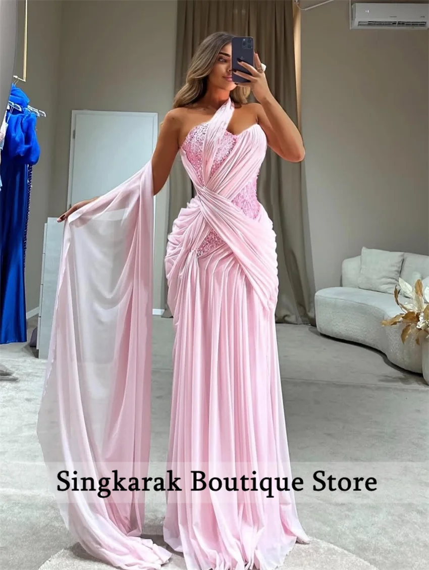 

Customized Mermaid Crepe Prom Dresses فساتين للمناسبات الخاصة Elegant Formal Cocktail Pink Evening Dress