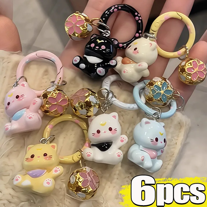 1/6 stücke Mode Cartoon Kleine Katze Nette Schlüsselbund Telefon Kette Harz Schlüsselbund Tasche Anhänger Paar Schlüssel Ketten Geschenke Frauen für Schmuck