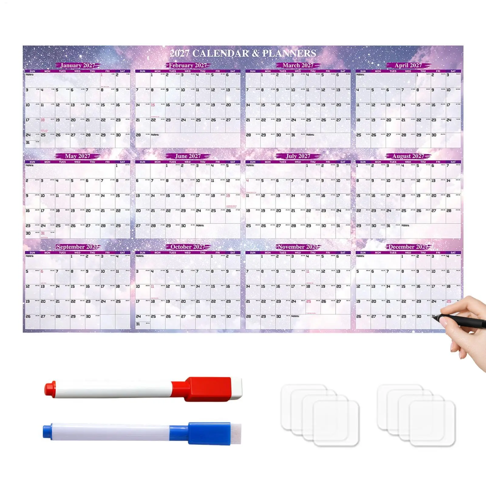 Calendar Wall 2027 New Yearly Daily Schedule Planner Sheet Paper 365 Day Plan Annual Hanging Planning Weekly Agenda Pad Month 12