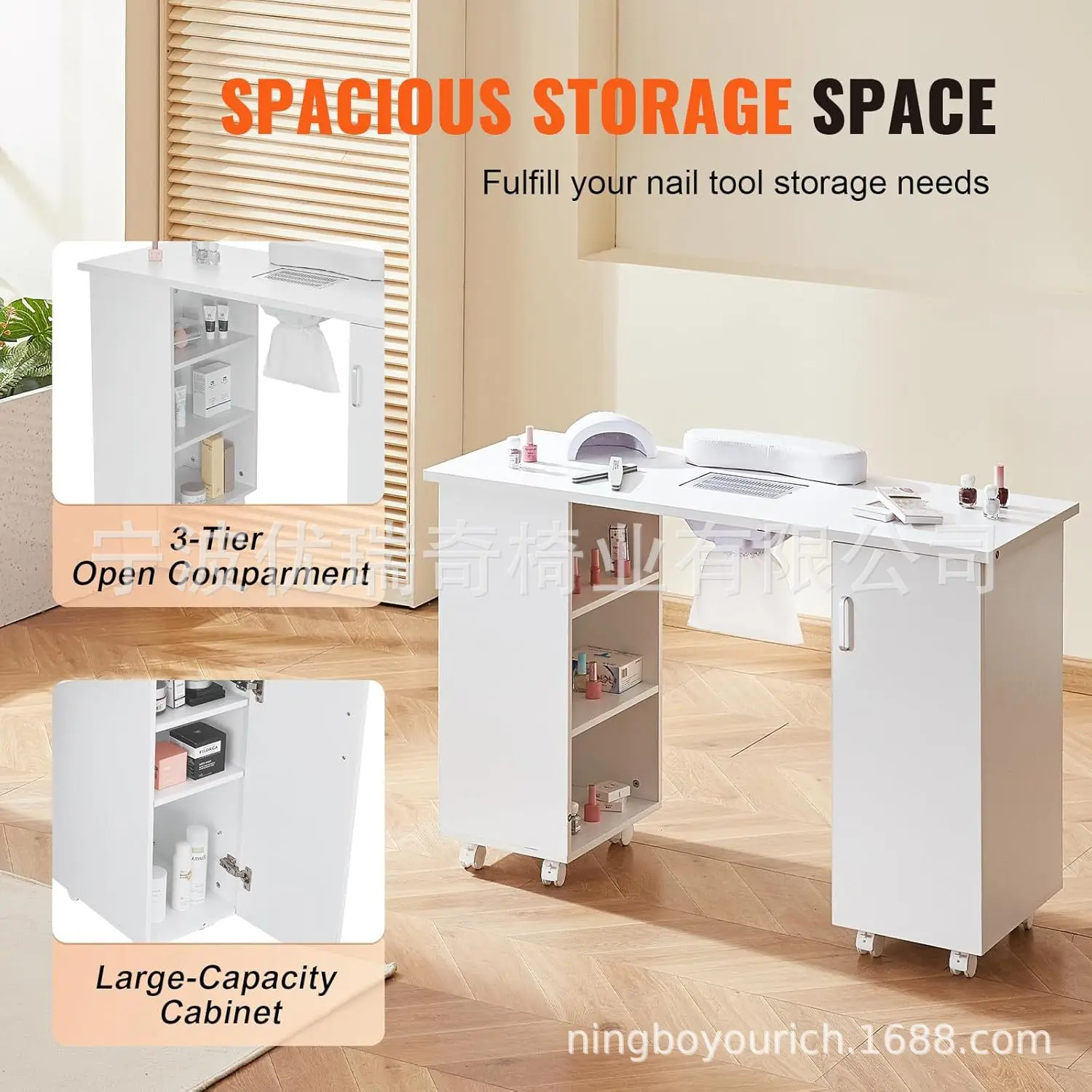 Mobile manicure table with vacuum cleaner Single manicure table with storage cabinet Foreign trade E1 manicure table board with