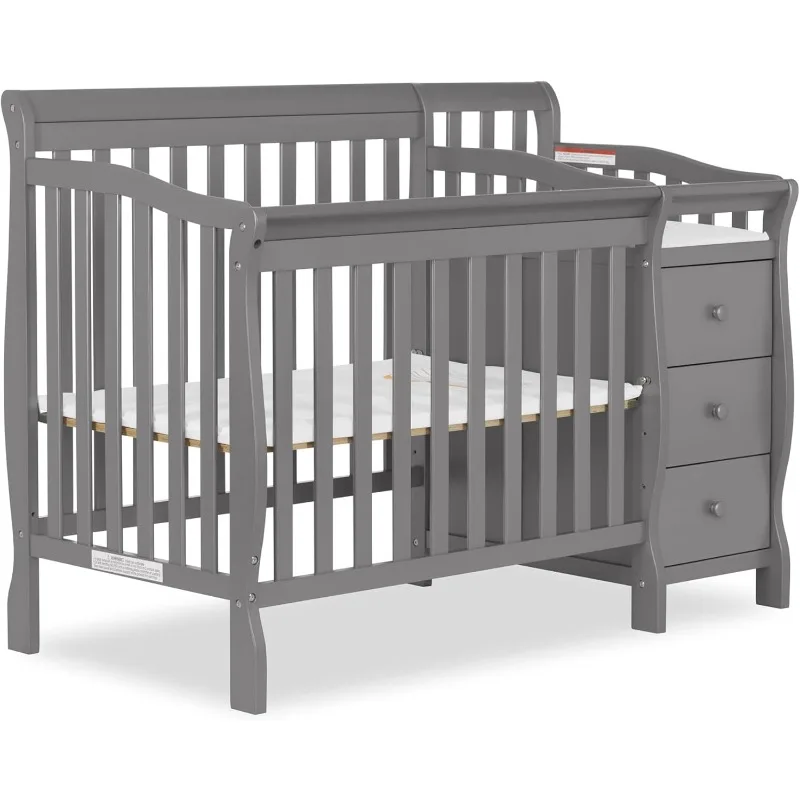 

4-in-1 Mini Convertible Crib And Changer in Storm Grey, Greenguard Gold Certified, Non-Toxic Finish, New Zealand Pinewood