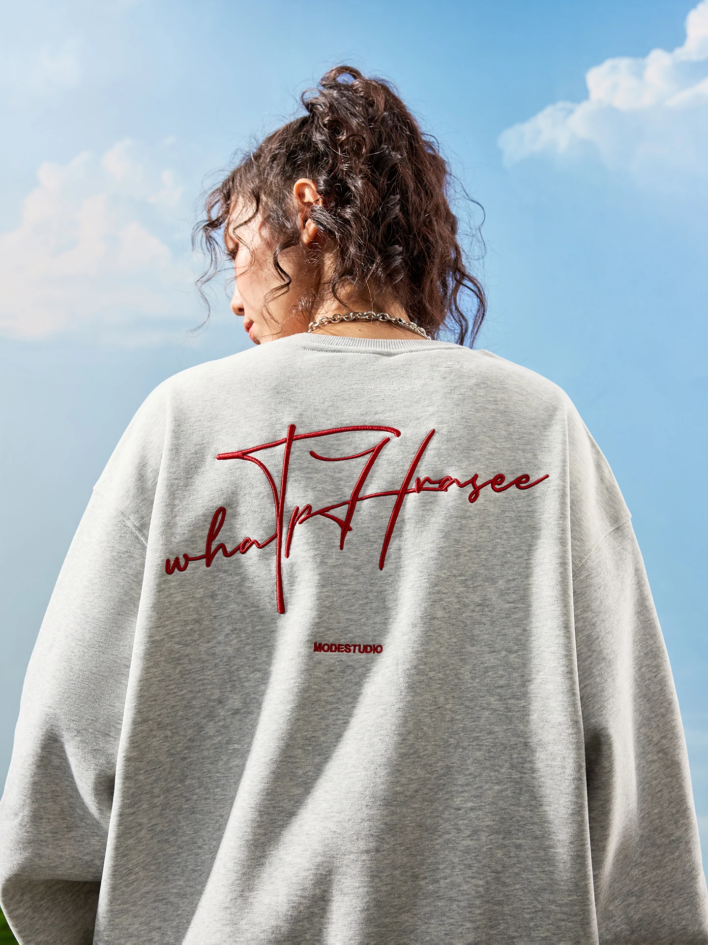 

Nuthink American Sle Heavyweight Letter Embroidery round Ne Sweatirt Retro Streetwear ex New Arrival Spring 2026