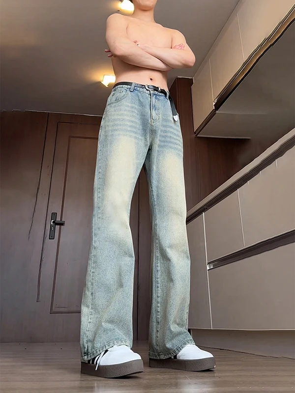 Slim Fit Bell Bot Men's Jeans Vintage High Street American Sle Spring Autumn Wear Resistant Cotton Polyester Blend