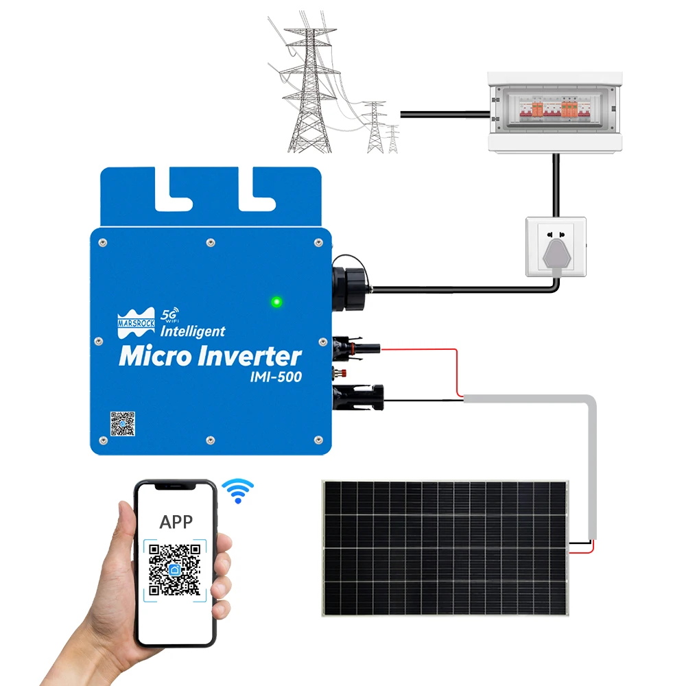 지능형 태양광 인버터, 500W 22-50VDC 입력 그리드 타이 마이크로 인버터, 120VAC 또는 230VAC 홈 그리드용 와이파이 기능