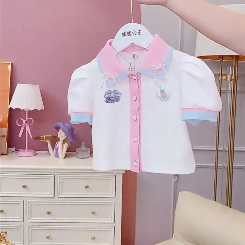 Anime sanios My Melody Girls Fashion gonna a pieghe a maniche corte Set di due pezzi gonna dolce principessa stile Preppy abbigliamento per bambini